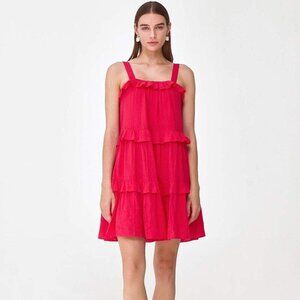 Cover Story Red Tiered Mini Slip Dress Ruffle Solid Gauze Cotton S New